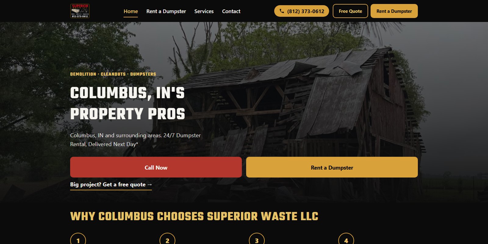Homepage of Superior Waste LLC, Columbus, Indiana
